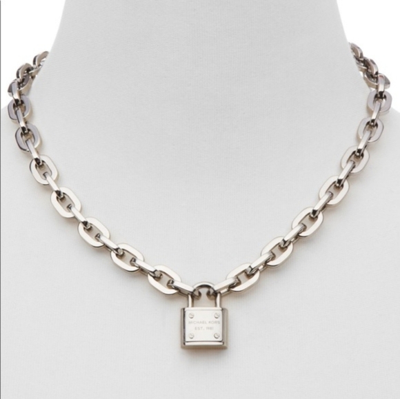 Michael Kors Square Chain Link Padlock Necklace Silver Plate Stainless Steel NWT - Picture 16 of 16
